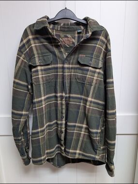 Orvis Men's Olive Plaid Flannel Shirt Jacket